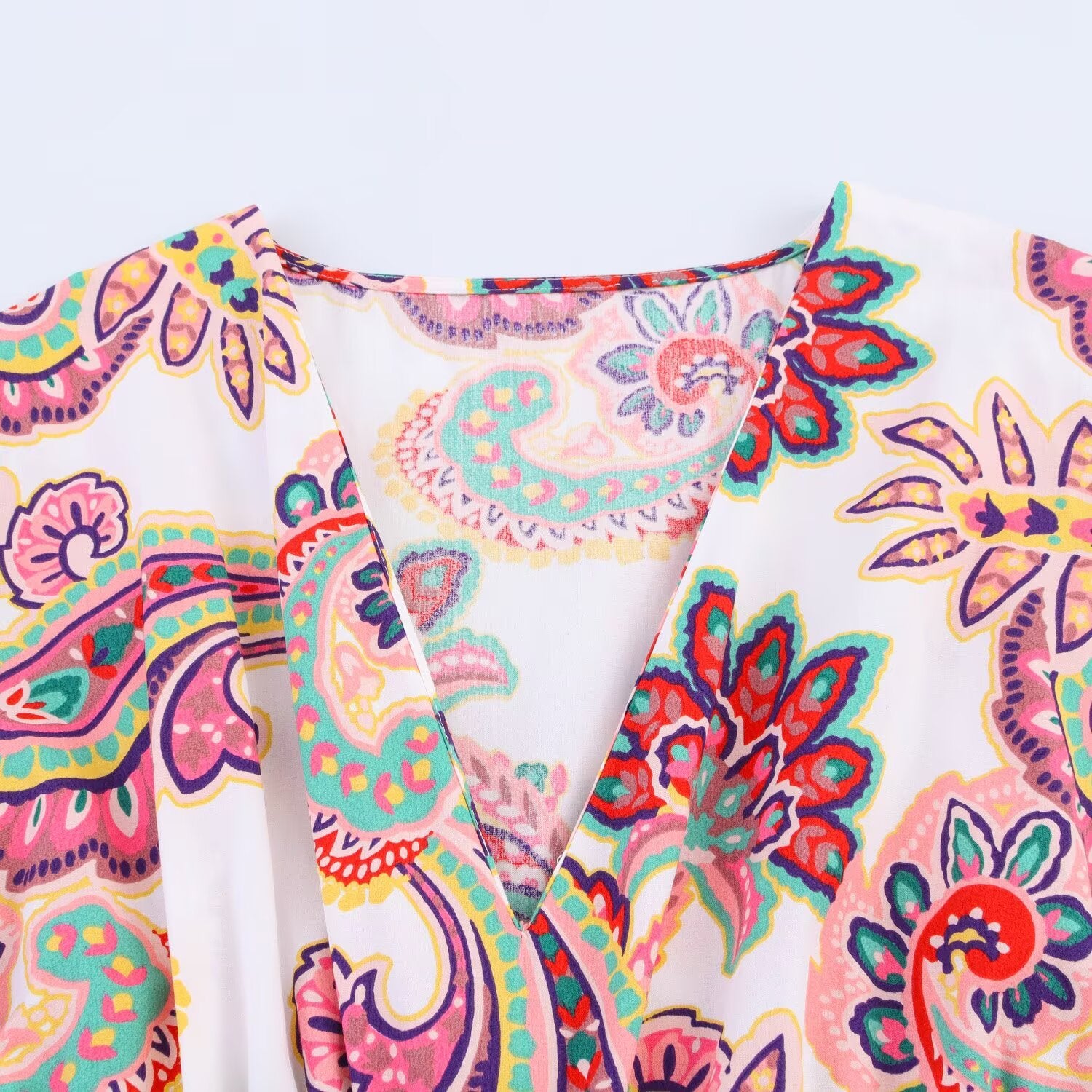 Waist hollow print splicing mid length dress for women